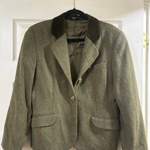 DARK ACADEMIA Olive Tweed 90’s 100% Wool Laura Ashley Blazer